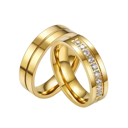 Bagues de couple en titane or jaune diamant rond