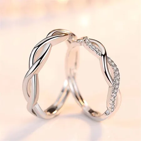 Anneaux de couple infinity en argent sterling, diamant rond et blanc