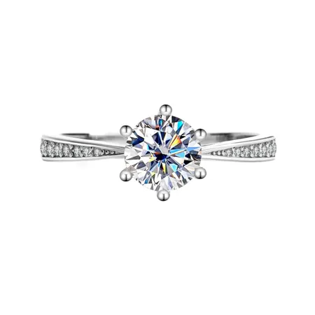 Bague de fiançailles classique en argent sterling 925 et diamant de moissanite de taille ronde