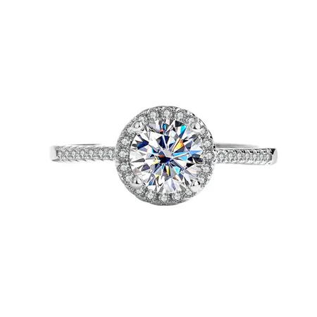 Bague de fiançailles en argent sterling 925 et diamant de moissanite de taille ronde