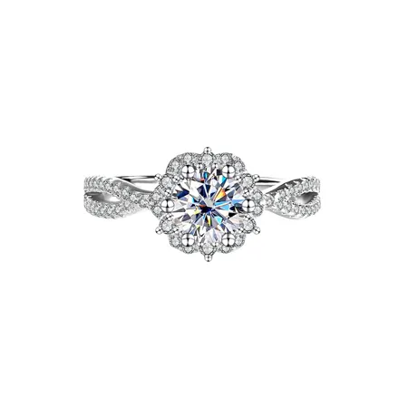 Bague de fiançailles halo en argent sterling 925 et diamant moissanite de taille ronde