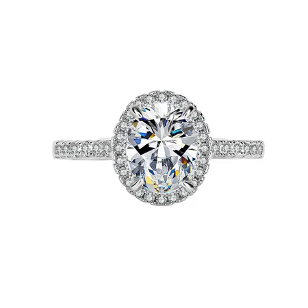 Bague de fiançailles halo en argent sterling 925 et diamant de moissanite de taille ovale