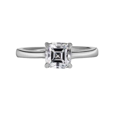 Bague de fiançailles solitaire en argent sterling 925 et diamant de moissanite de taille asscher