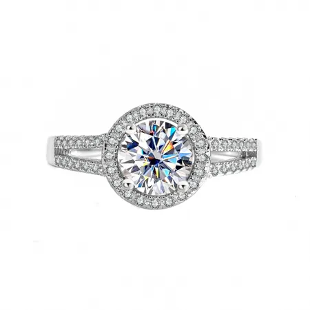 Bague de fiançailles en argent sterling 925 et diamant de moissanite de taille ronde blanc
