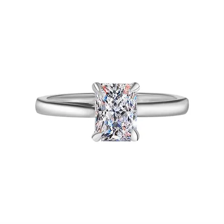 Bague de fiançailles solitaire en argent sterling 925, diamant moissanite radiant