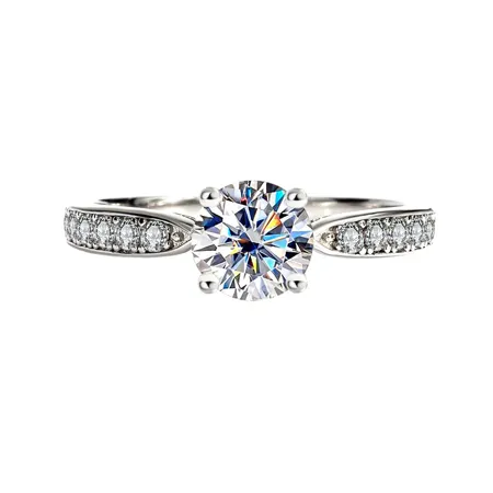Bague de fiançailles classique en argent sterling 925 et diamant moissanite de taille ronde