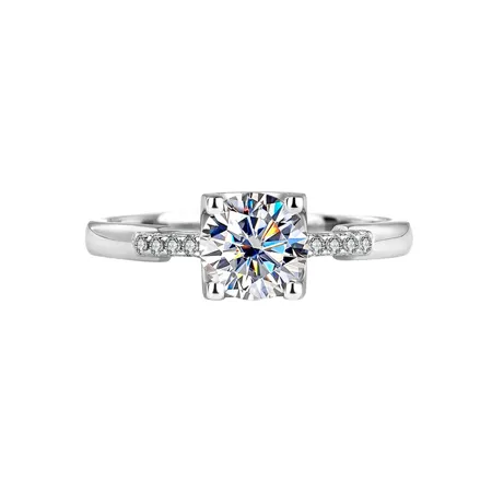 Bague de fiançailles classique en argent sterling 925 et diamant de moissanite de taille ronde