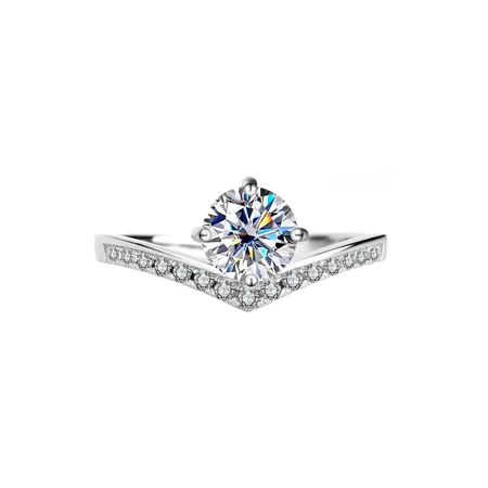 Bague de fiançailles classique en argent sterling 925 et diamant de moissanite de taille ronde