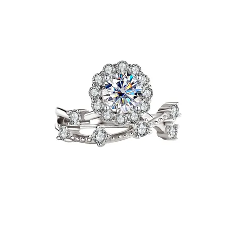 Bague de fiançailles en argent sterling 925 et diamant de moissanite de taille ronde