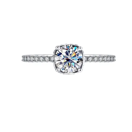 Bague de fiançailles classique en argent sterling 925 et diamant de moissanite de taille ronde