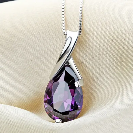 Collier de 16" en argent 925 avec améthyste violette taillée en poire