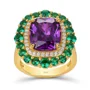 Bague de fiançailles double halo en argent sterling et or jaune avec améthyste taille coussin