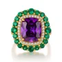 Bague de fiançailles double halo en argent sterling et or jaune avec améthyste taille coussin