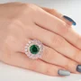Bague de fiançailles double halo en argent sterling, or rose et vert émeraude taille octogonal avec double halo