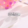 Bague en argent sterling blanc sertie de diamants taille baguette et ronds sur deux rangs