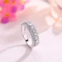 Bague en argent sterling blanc sertie de diamants taille baguette et ronds sur deux rangs