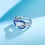 Bague de promesse en argent sterling et saphir bleu taille ronde