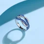 Bague de promesse en argent sterling et saphir bleu taille ronde