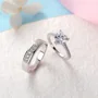 Alliances en argent sterling 925 blanc avec diamant taille cœur
