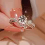 Bague de fiançailles art déco en argent 925 et diamant rond