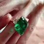 Bague de fiançailles en or jaune 3 pierres vert émeraude en argent 925