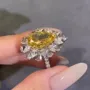 Bague de fiançailles en argent 925 avec citrine jaune en forme de poire