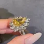 Bague de fiançailles en argent 925 avec citrine jaune en forme de poire