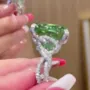 Bague de fiançailles art déco en argent 925 avec péridot vert taillé en coussin