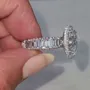 Bague de fiançailles en argent sterling 925 avec halo en diamant de taille ovale