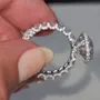 Bague de fiançailles en argent sterling 925 avec halo en diamant de taille ovale