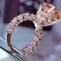 Bague de fiançailles en argent sterling et or rose 925 avec halo caché en champagne et taille radieuse