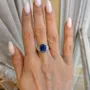 Bague de fiançailles en argent 925 à 3 pierres saphir bleu ovale