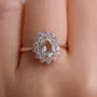 Bague de fiançailles halo en argent sterling et or jaune 925 avec aigue-marine bleue de taille ovale