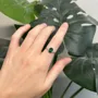 Bague de fiançailles minimaliste à 3 pierres en argent sterling 925 et vert émeraude de taille ovale
