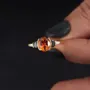 Bague de fiançailles 3 pierres en argent sterling et or jaune 925 avec saphir orange de taille ovale