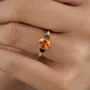 Bague de fiançailles 3 pierres en argent sterling et or jaune 925 avec saphir orange de taille ovale