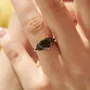 Bague de fiançailles art déco en argent sterling et or jaune 925 avec diamant fantaisie noir taillé en cœur