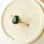 Bague de fiançailles 3 pierres en argent sterling et or jaune 925, vert émeraude taille ovale