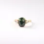 Bague de fiançailles 3 pierres en argent sterling et or jaune 925, vert émeraude taille ovale