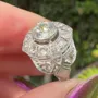 Bague de fiançailles art déco en argent sterling 925 avec halo et diamant blanc de taille ronde
