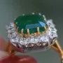 Bague de fiançailles halo en argent sterling et or jaune 925 avec émeraude verte à taille radieuse