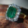 Bague de fiançailles halo en argent sterling et or jaune 925 avec émeraude verte à taille radieuse
