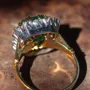 Bague de fiançailles halo en argent sterling et or jaune 925 avec émeraude verte à taille radieuse