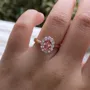 Bague de fiançailles halo en argent sterling 925 or rose, taille ovale, rose fantaisie