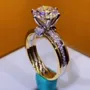 Bague de fiançailles en or jaune art déco avec diamant rond en argent sterling 925 blanc