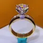 Bague de fiançailles en or jaune art déco avec diamant rond en argent sterling 925 blanc