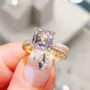 Bague de fiançailles classique en argent sterling 925 et or jaune avec diamant de taille asscher