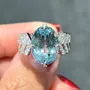Bague de fiançailles art déco en argent sterling avec aigue-marine de taille ovale