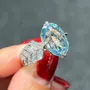 Bague de fiançailles art déco en argent sterling avec aigue-marine de taille ovale
