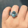 Bague de fiançailles art déco en argent sterling avec aigue-marine de taille ovale